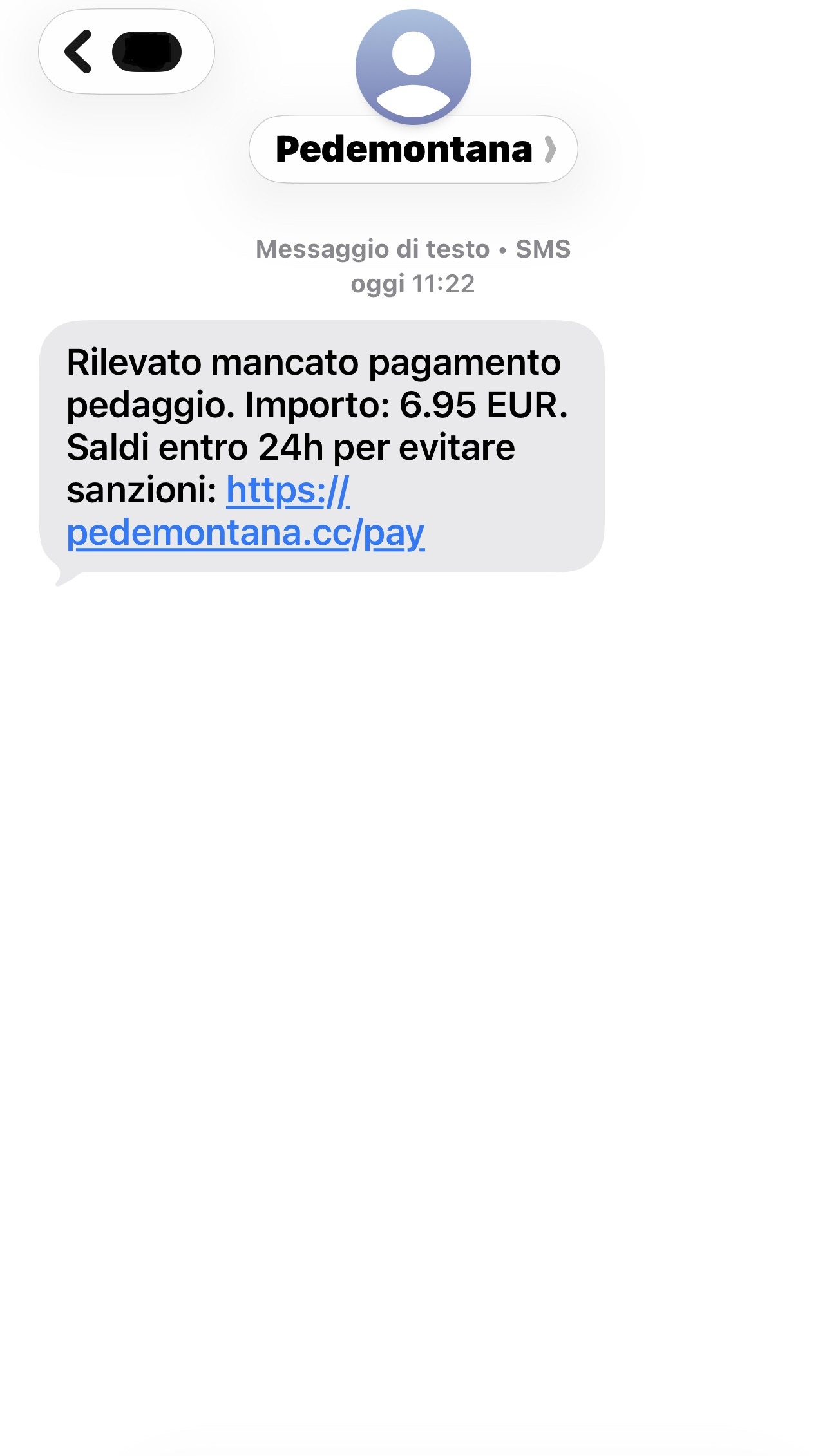 Esempio di SMS fraudolento